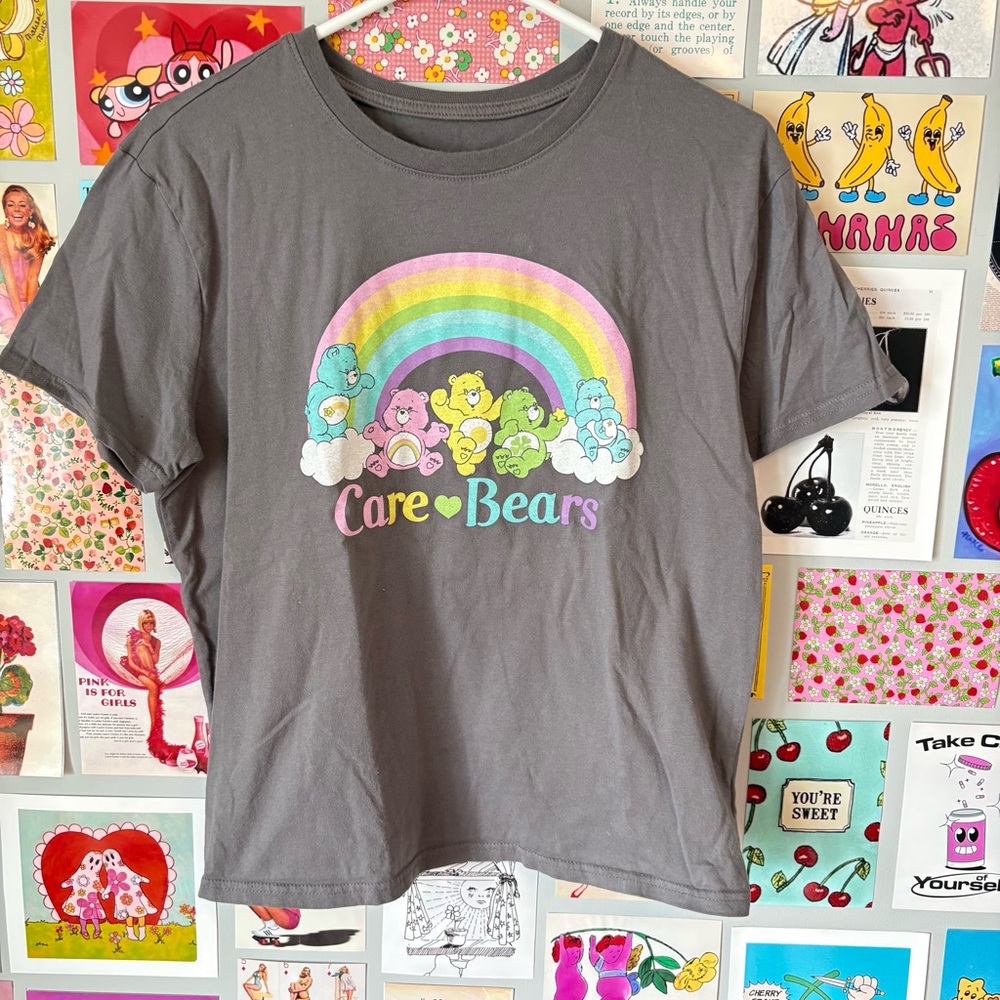 CARE BEARS Y2K Retro Style Grey Rainbow Graphic Nostalgic Cartoon Tee - Picture 2 of 7